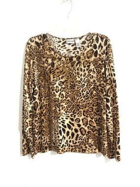 Chico's Size 3 (16,XL) Leopard Print Long Sleeve Top - Tan & Dark Brown